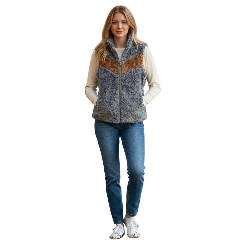 Patagonia Los Gatos Chevron Fleece Vest Womens S Gray Tan Full Zip 28220 FA14